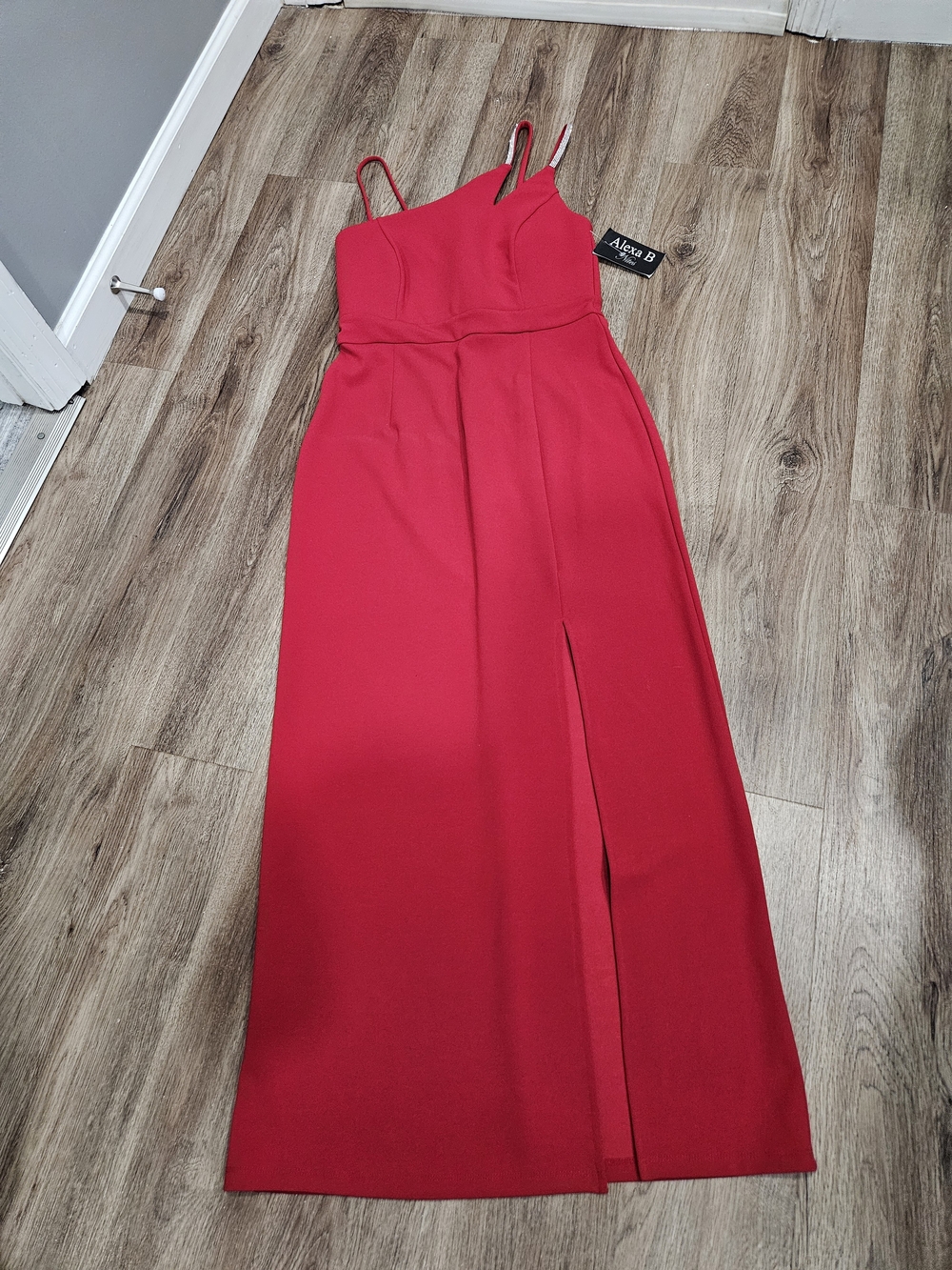 ALEXA B Red Spaghetti-Strap Maxi Dress with Front Slit